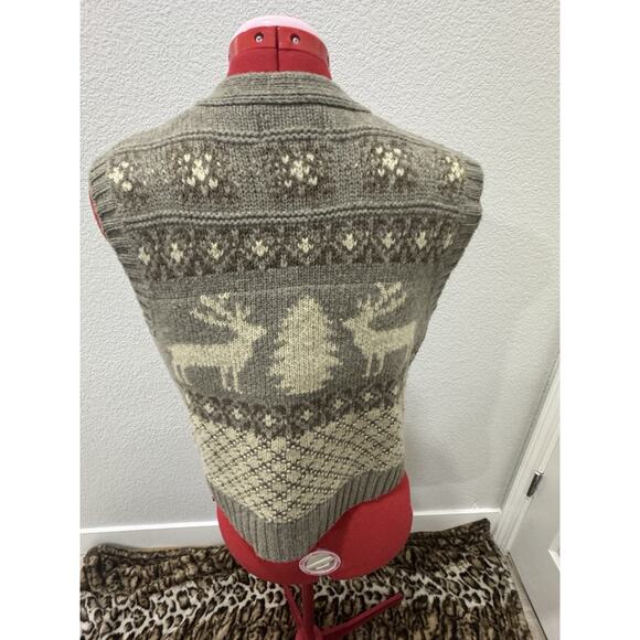 Wool Blend Sweater Vest Gray Beige Fair Isle Reindeer Christmas Winter Holiday - Picture 2 of 7